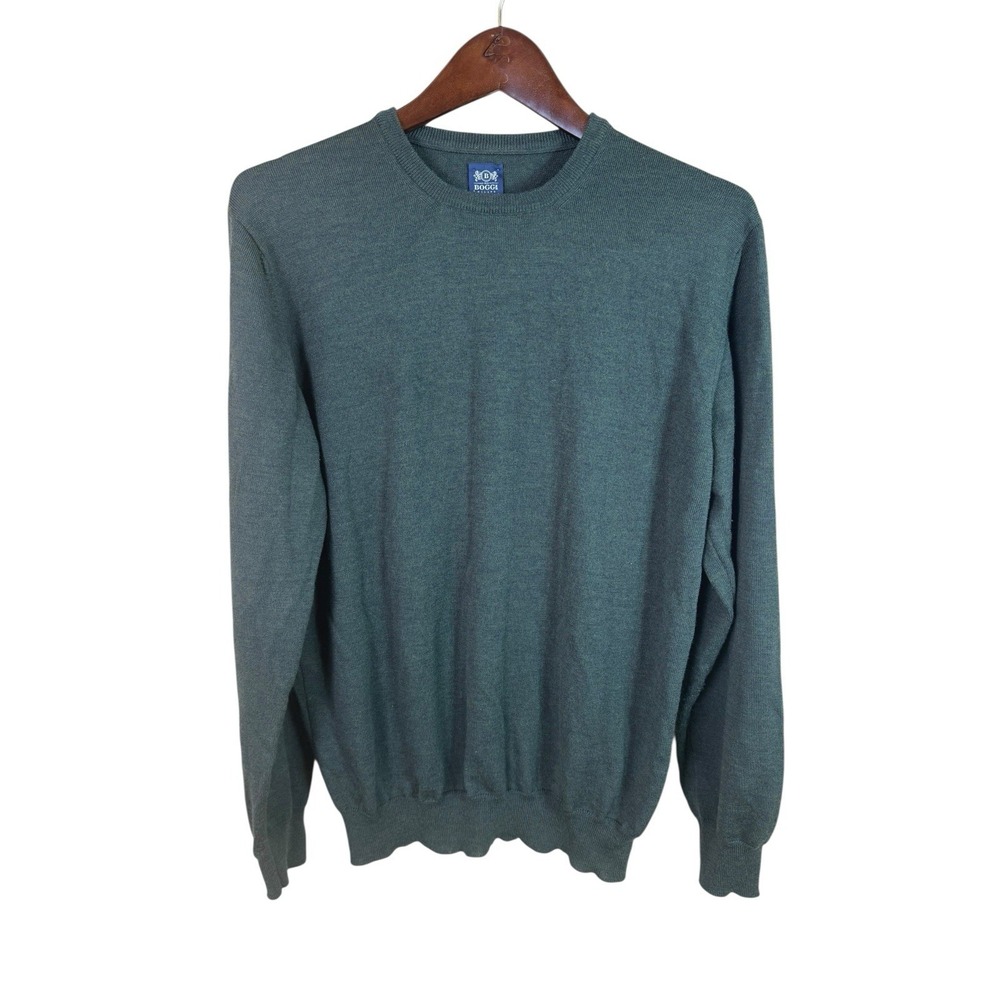 Boggi Milano Sweatshirt Mens M Green 100% Virgin Wool Long Sleeve‎ Italy Luxury
